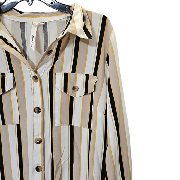 NY Collection Striped Button-Down Shirt Dress Size L - Picture 5 of 13